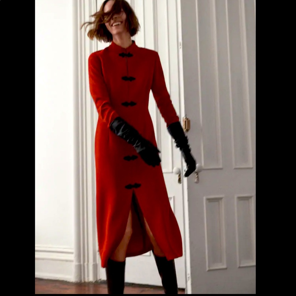 ZARA Red Mandarin Collar Toggle Dress
